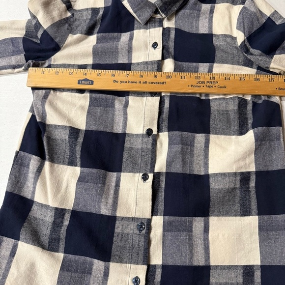 BCBGeneration Plaid Flannel Shirt Lace-up Back Button Front Navy Women’s Small - Picture 4 of 11